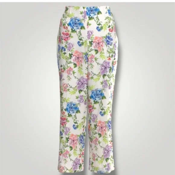 Alice + Olivia Gardenia Lorinda Floral Crop Wide-Leg Pants Size 4 - Picture 2 of 4